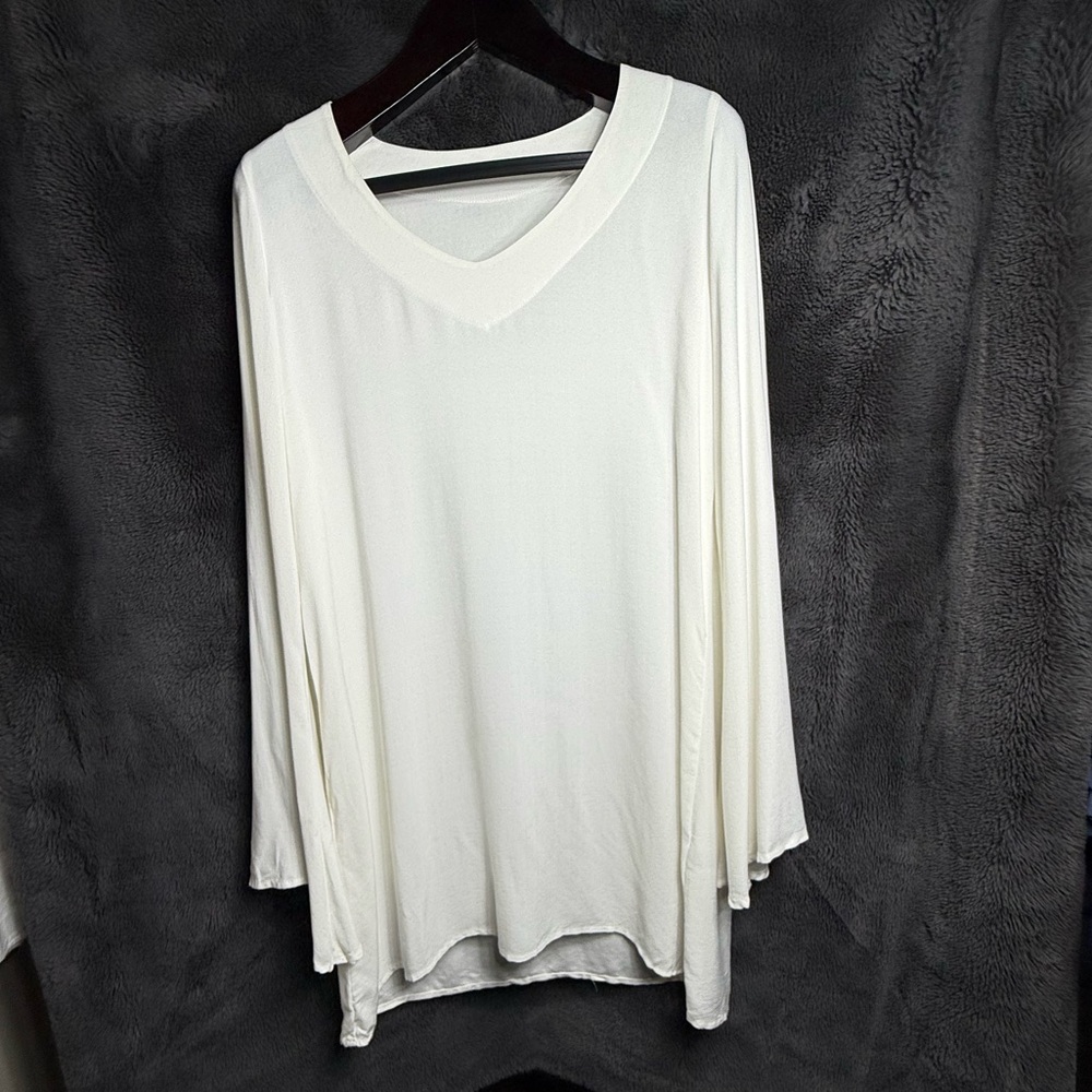 Michael Lauren Off-White Core V-Neck Draped Tunic Dress 100% Rayon Size M